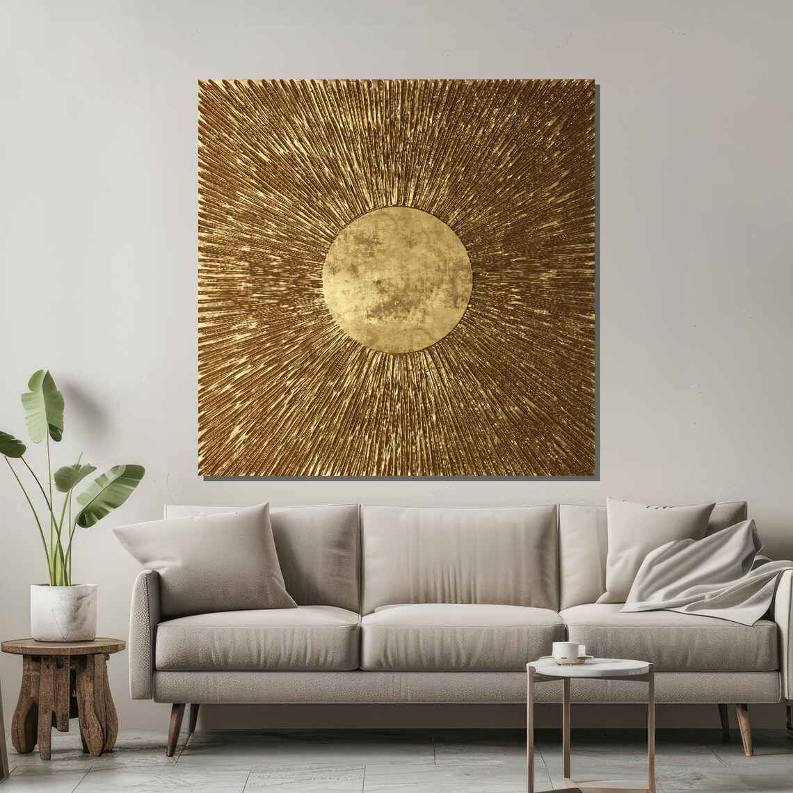Golden Sunburst Art Radiate Luxury In Your Space With Striking Textured Gold Wall Art For Modern Interiors - Image 2