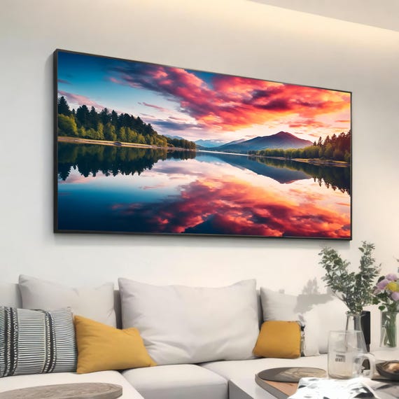 Breathtaking Sunset Landscape Wall Art Tranquil Lake Reflection And Vibrant Skies For Serene Home Decor