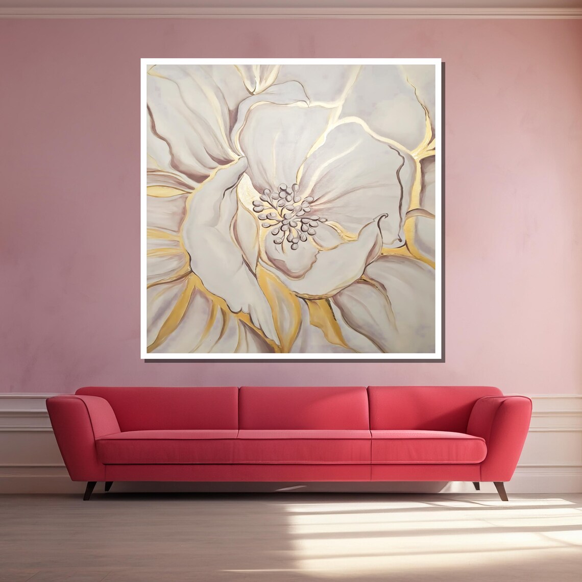 White Flower With Elegant Gold Accents Minimalist Floral Art Poster - Image 3