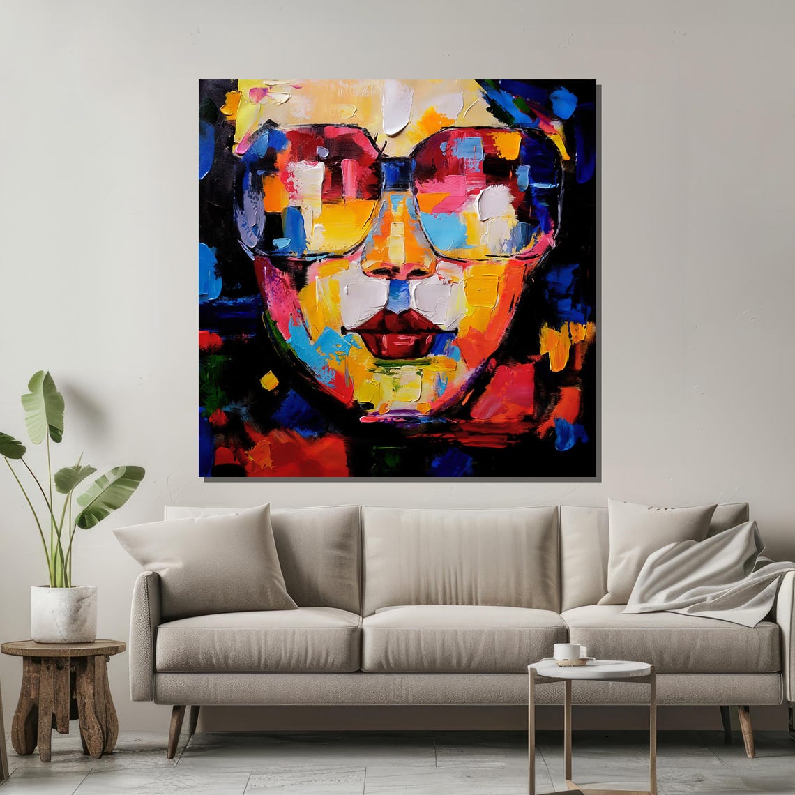 Colorful Pop Art Face With Oversized Sunglasses Modern Style Poster - Image 2