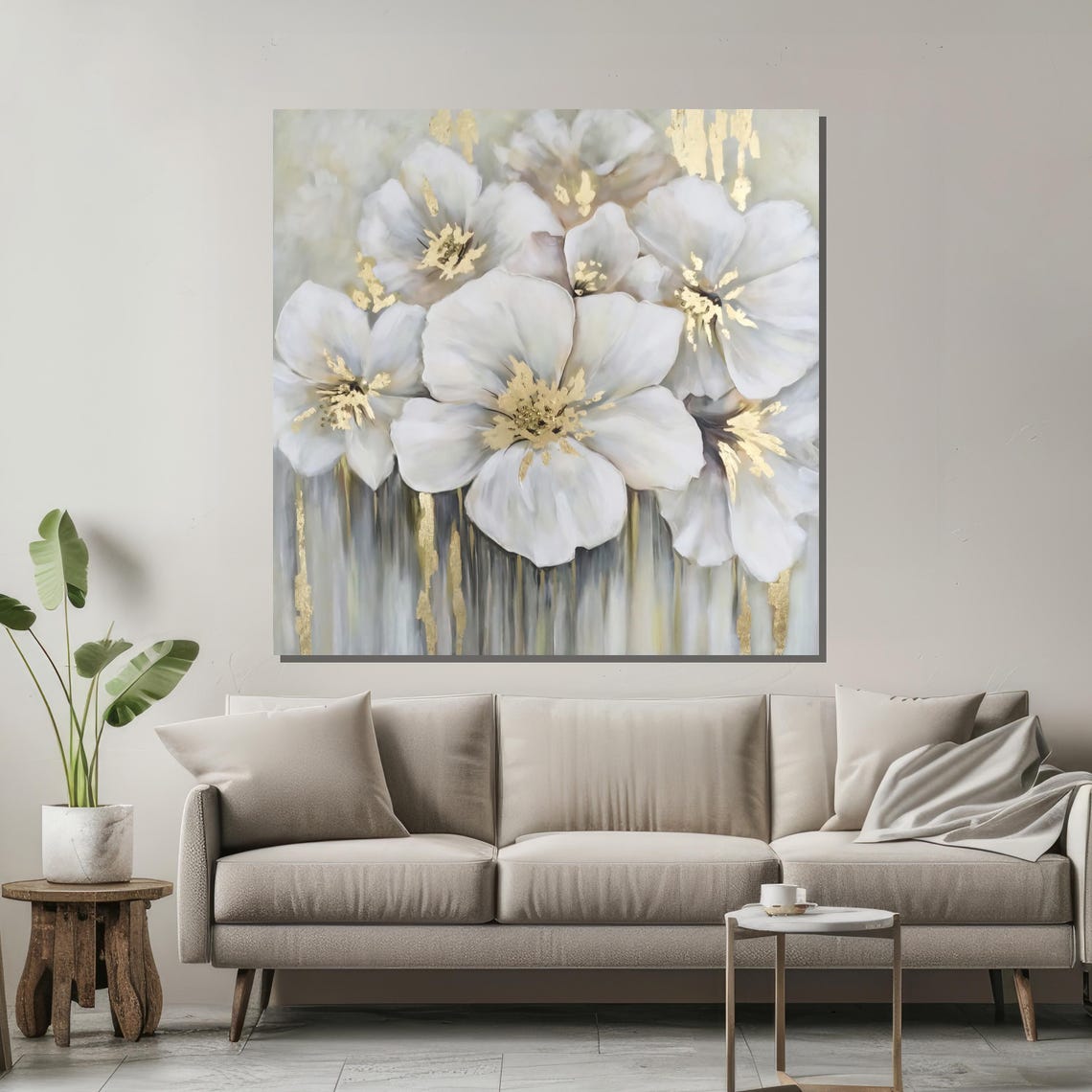 Elegant White Blossoms With Gold Accents Soft Floral Decor Poster - Image 2
