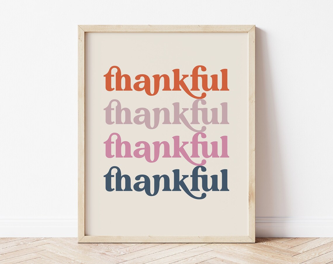 Pink Thanksgiving Boho Art Print, Thankful Decor