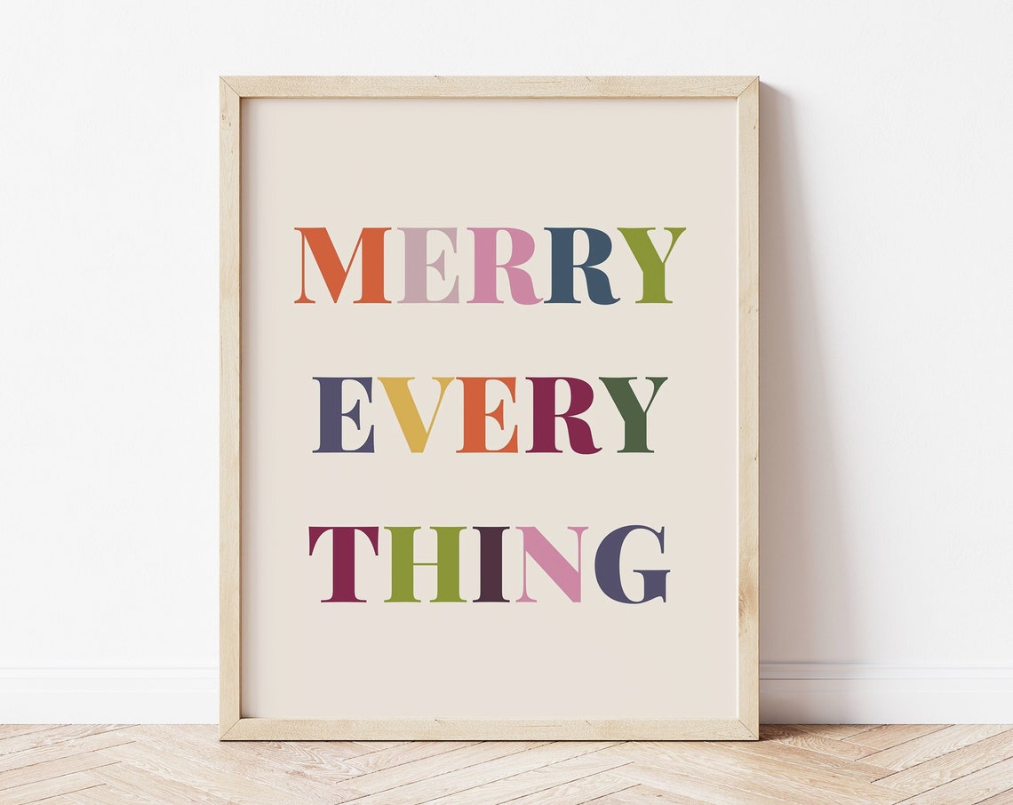 Merry Everything Multicolor Typography Print Boho Holiday Wall Art
