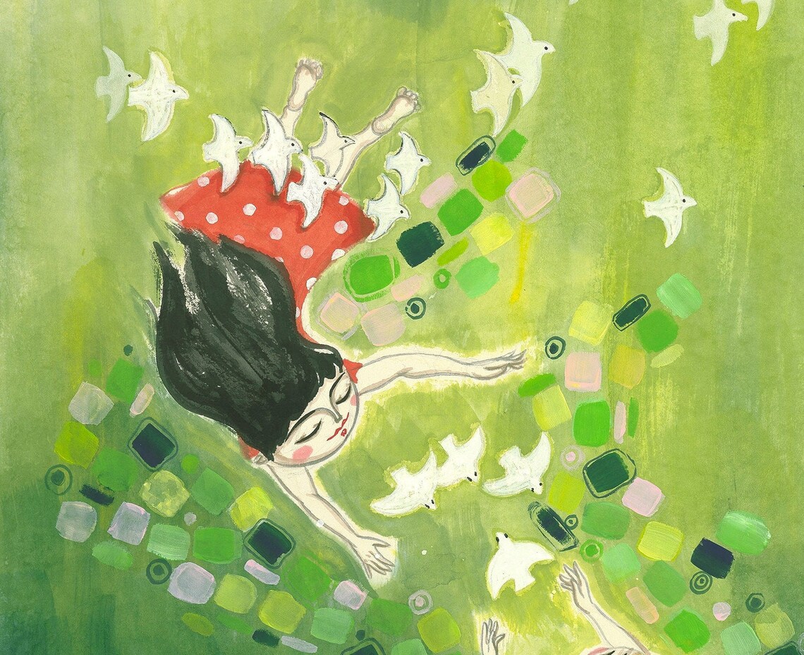Kids In Spring Chinese Painting Wall Art Print - Image 2