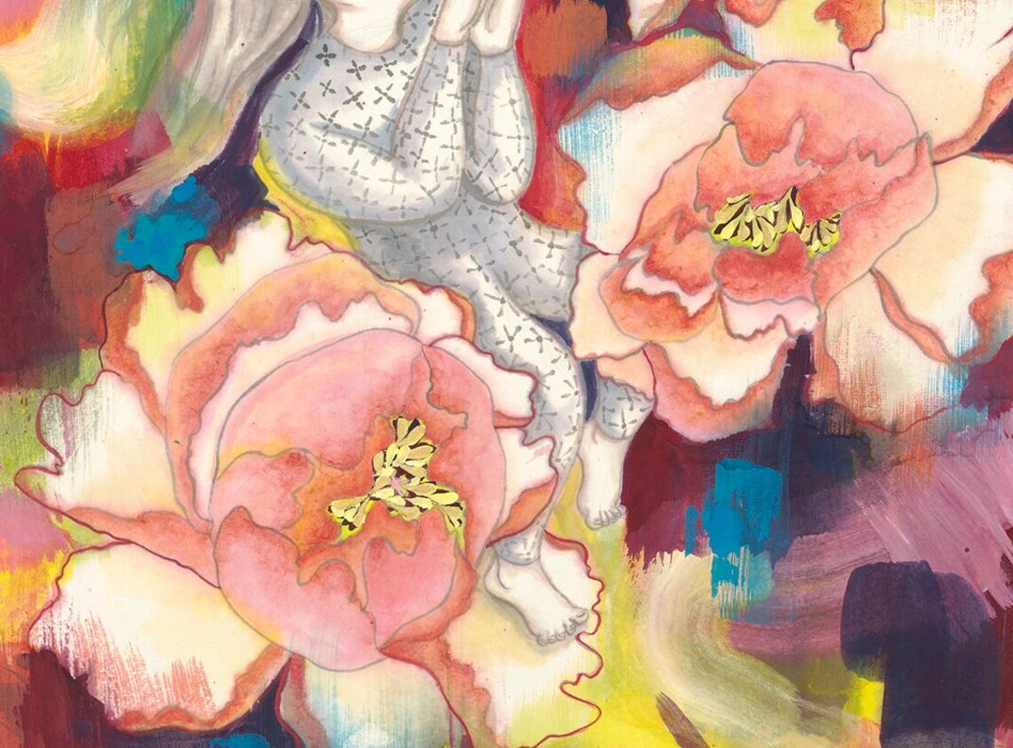 Sleeping Girl Among Giant Peonies Butterfly Art Garden Poster - Image 3
