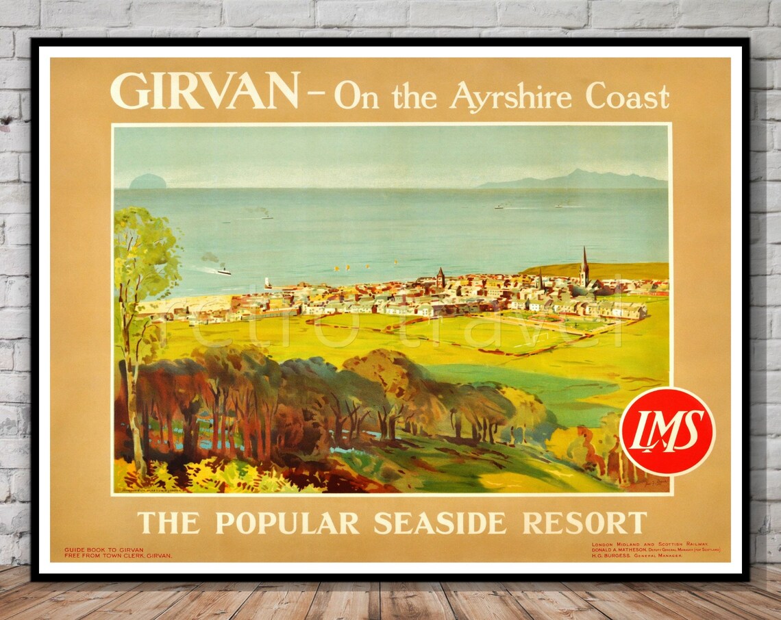 Girvan Ayrshire Coast Vintage Seaside Resort LMS Travel Poster