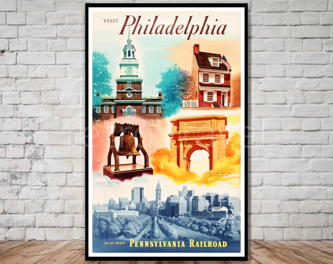 Visit Philadelphia Pennsylvania Railroad Landmarks Travel Poster