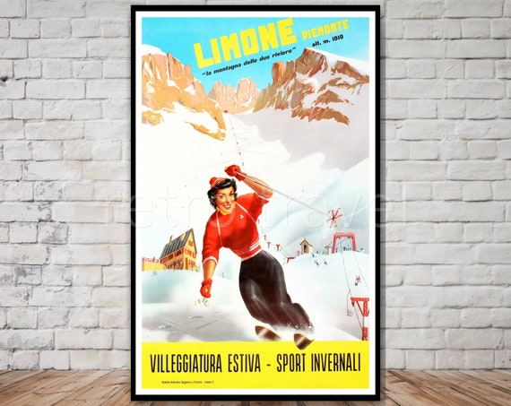 Limone Piedmont Italy Travel Poster Instant Retro Ski Poster Retro Travel Print Ski Wall Art 10x16 11x17 12x18