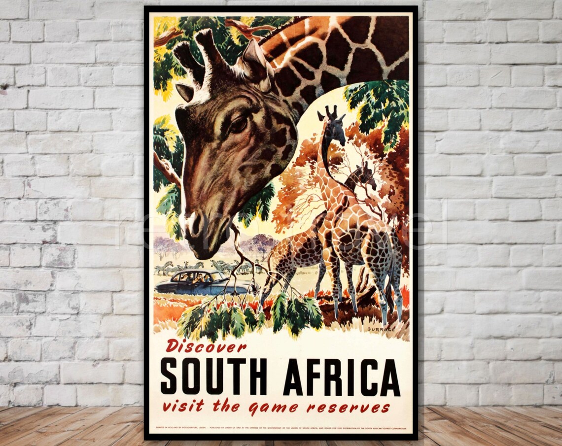 South Africa Vintage Giraffe Travel Poster