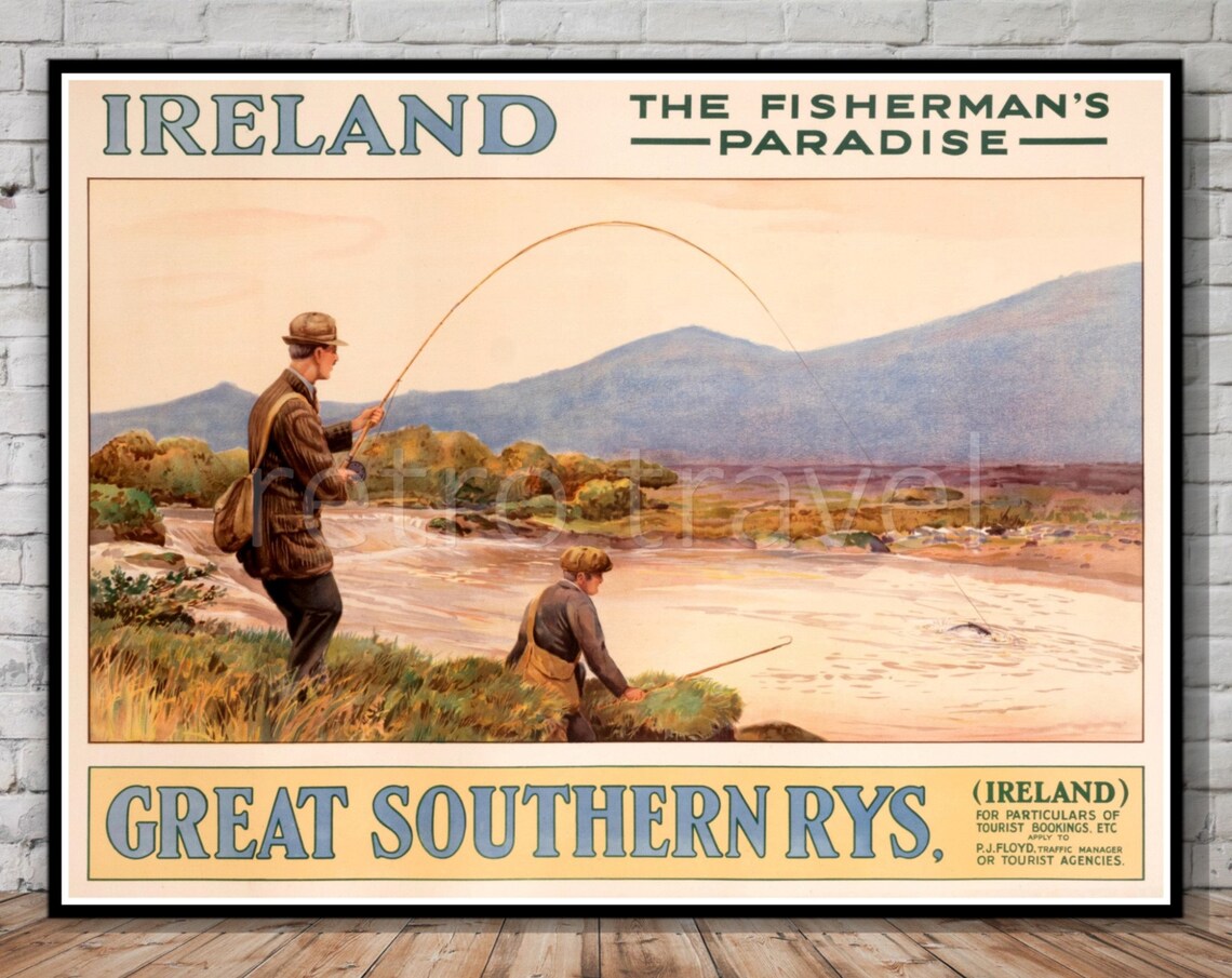 Ireland Fisherman's Paradise Great Southern Railways Travel Poster