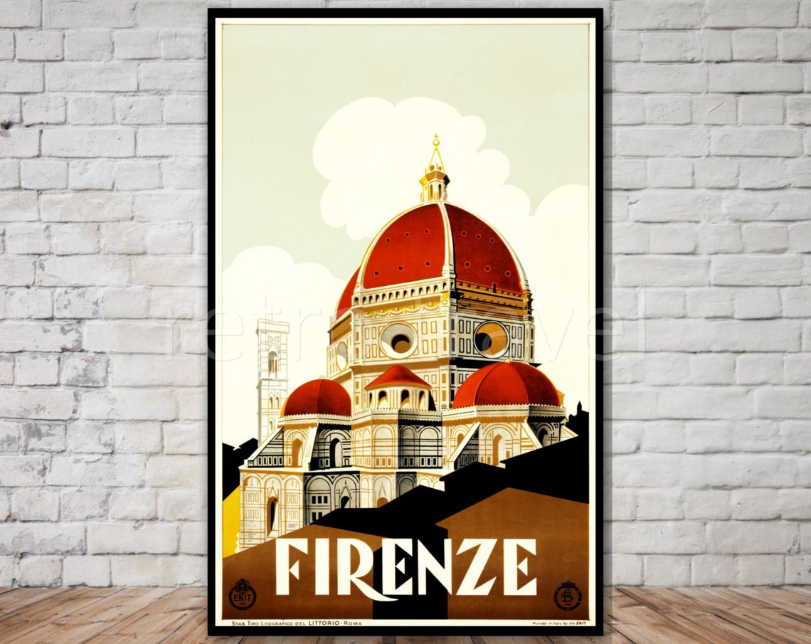 Firenze Duomo Red Cathedral Dome Vintage Italian Travel Poster