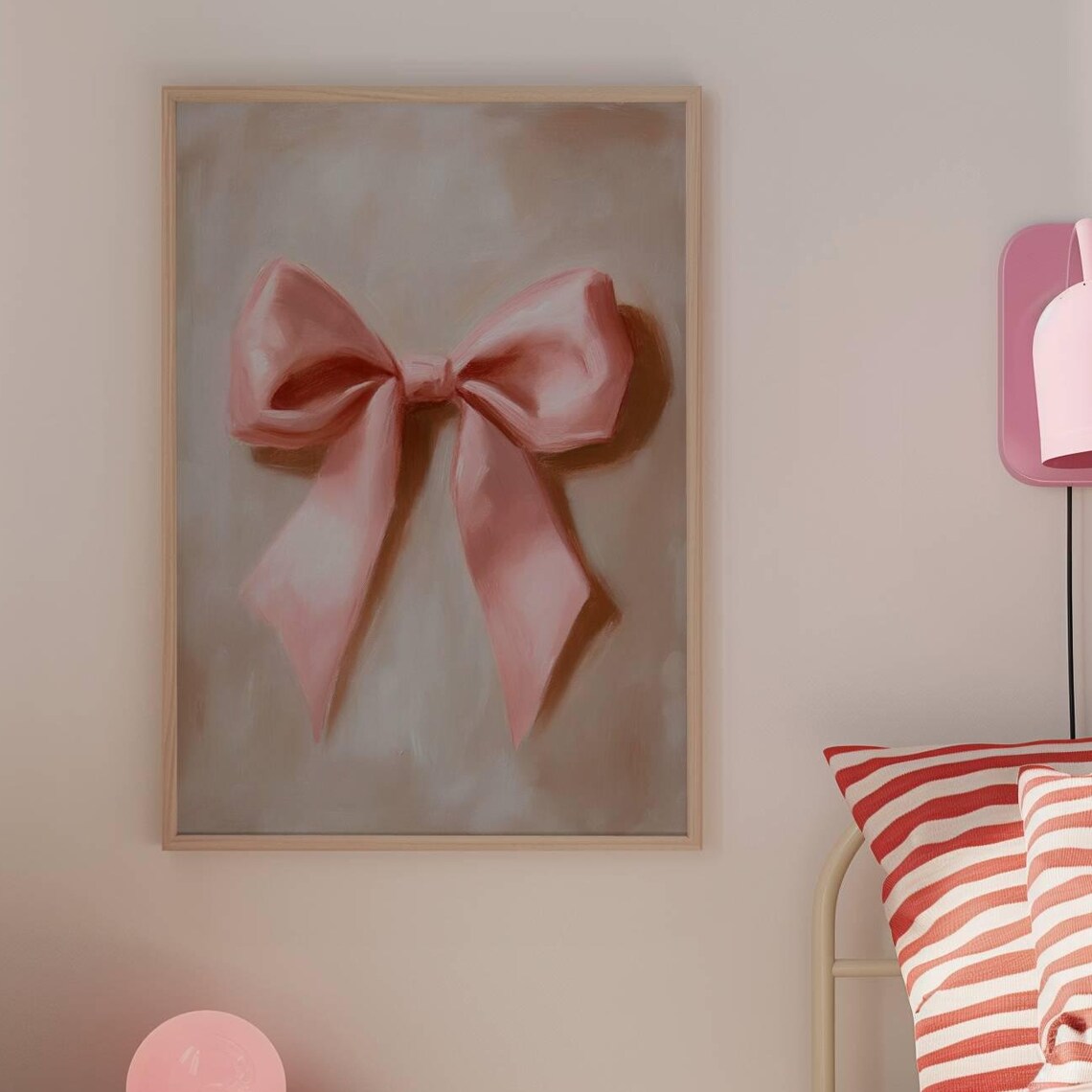 Pink Satin Bow Painting Coquette Nursery Wall Decor Art Poster