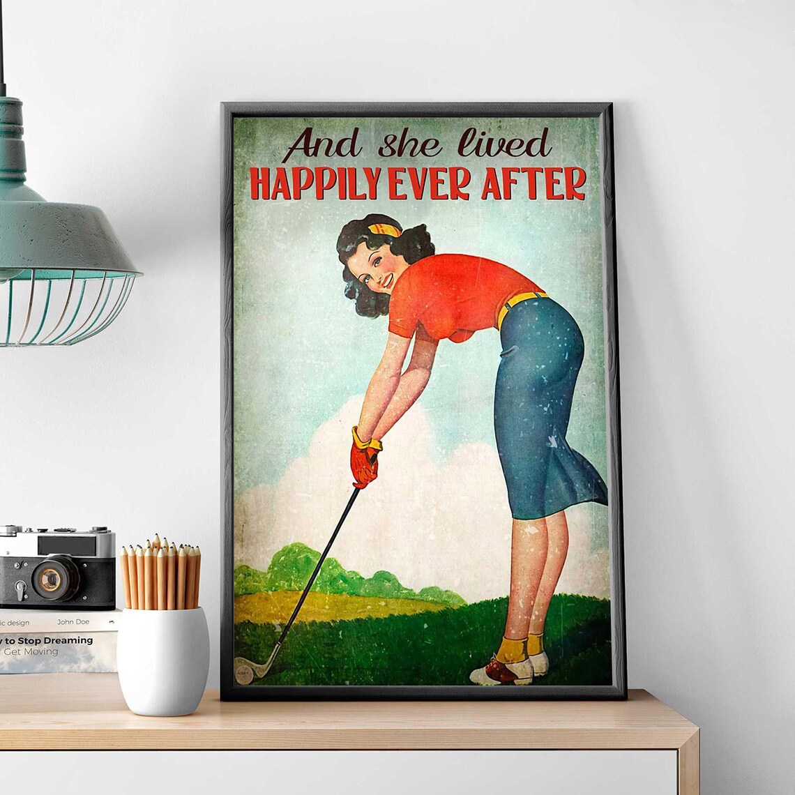 And She Lived Happily Ever After Vintage Golf Pin-Up Art Poster - Image 3