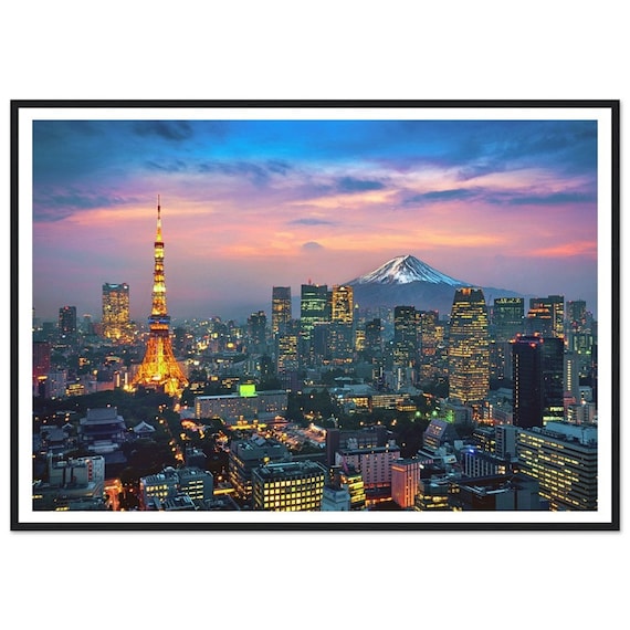 Tokyo Night Cityscape Photography Poster With Tokyo Tower and Mount Fuji