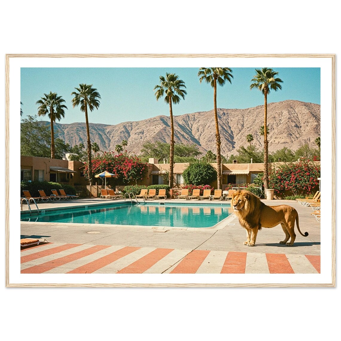 Lion by Pool Retro Photography Art Print