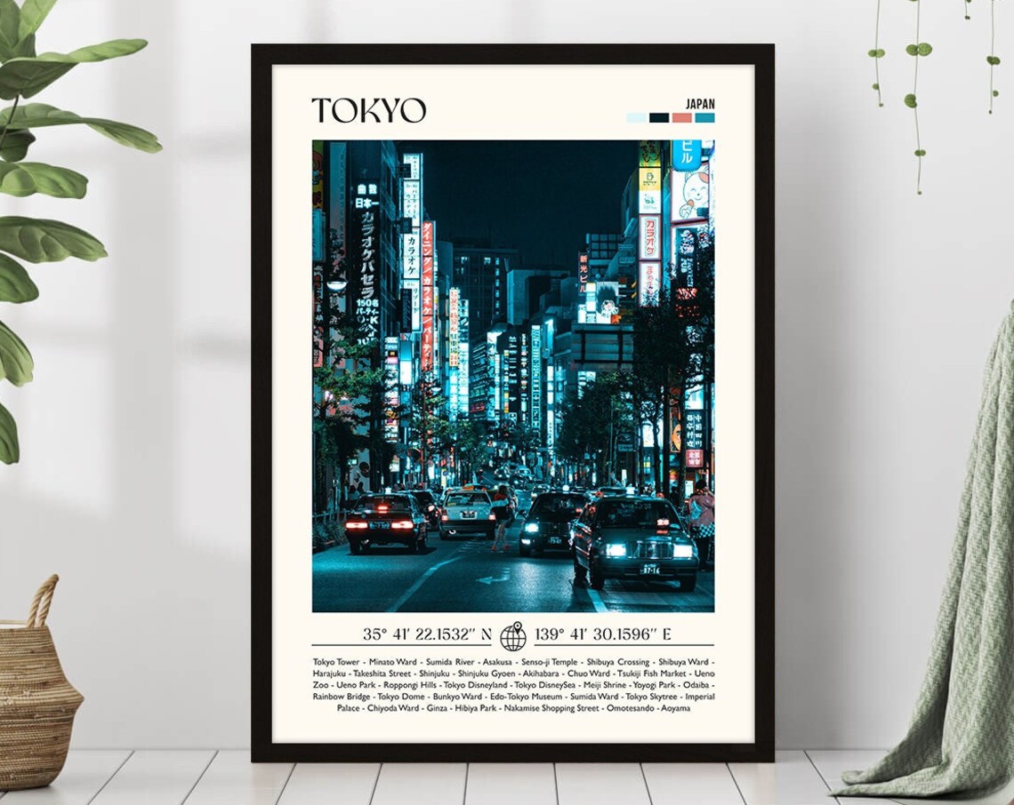 Tokyo Japan Neon Night Street Cityscape Photography Travel Poster