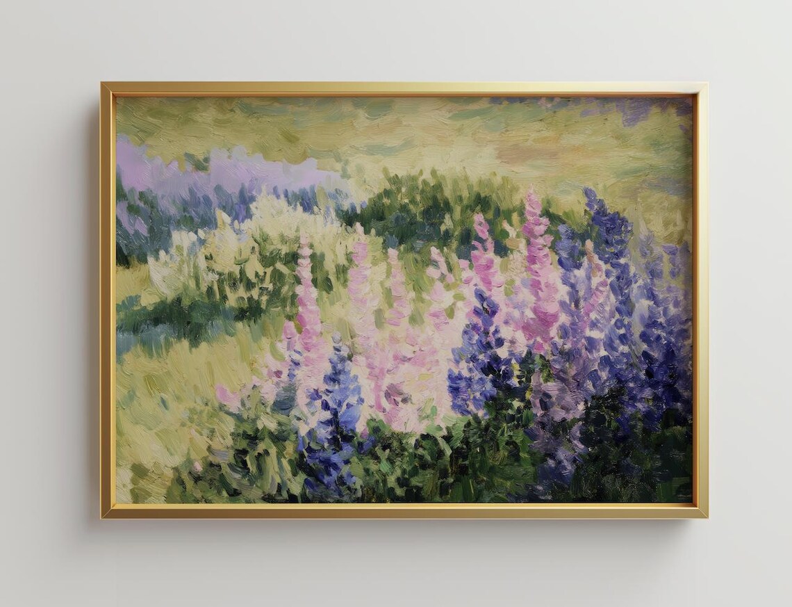 Pink and Purple Wildflower Field Impressionist Oil Painting Art Poster