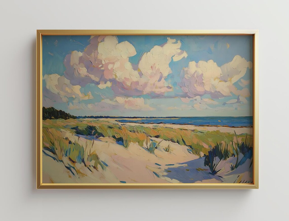 Sand Dunes Coastal Landscape Impressionist Beach Oil Painting Art Poster