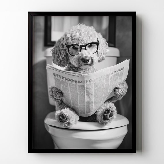Goldendoodle Toilet Bathroom Wall Decor Funny Dog Wall Art Black And White Photograph Doodle Mom Gift Restroom