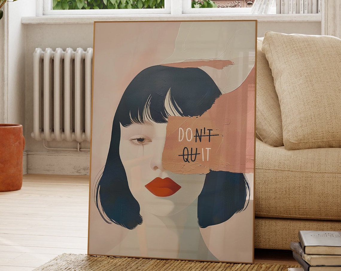 Don't Quit Inspirational Torn Paper Woman Portrait Collage Art Poster - Image 2