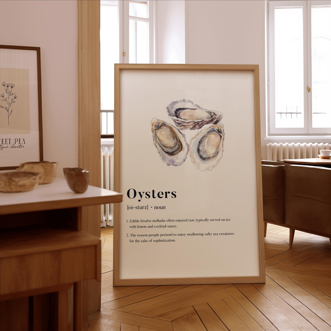 Oysters Definition Print, Gourmet Kitchen Wall Art