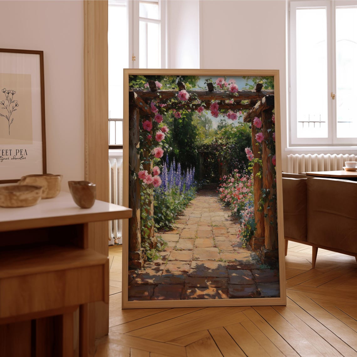 Rose Covered Pergola Garden Path Impressionist Floral Art Print