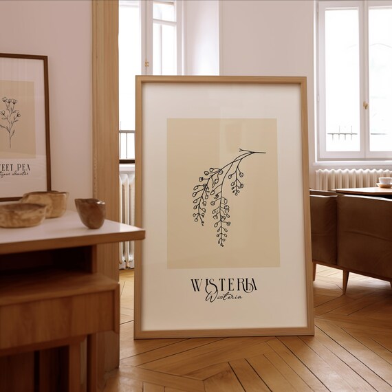 Wisteria Botanical Line Art Minimal Floral Wall Decor Poster