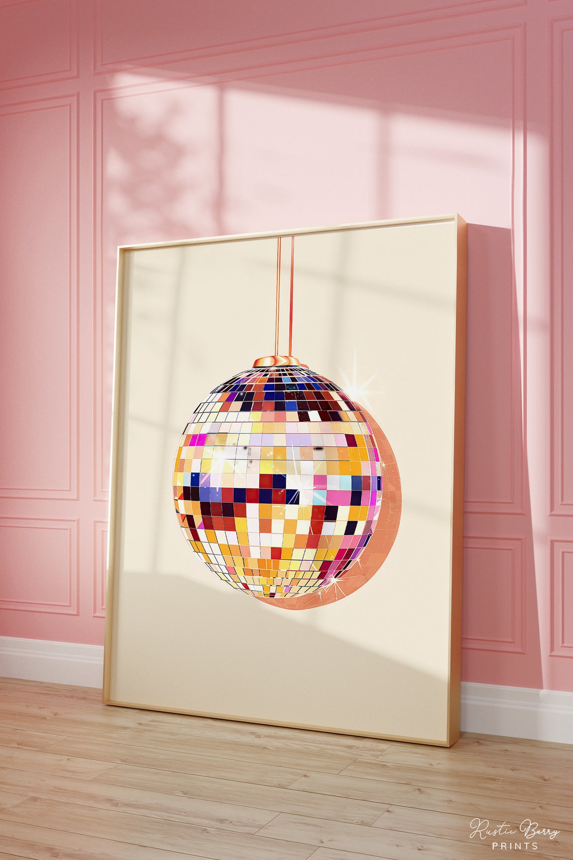 Colorful Mosaic Disco Ball Glam Retro Maximalist Dorm Room Art Poster
