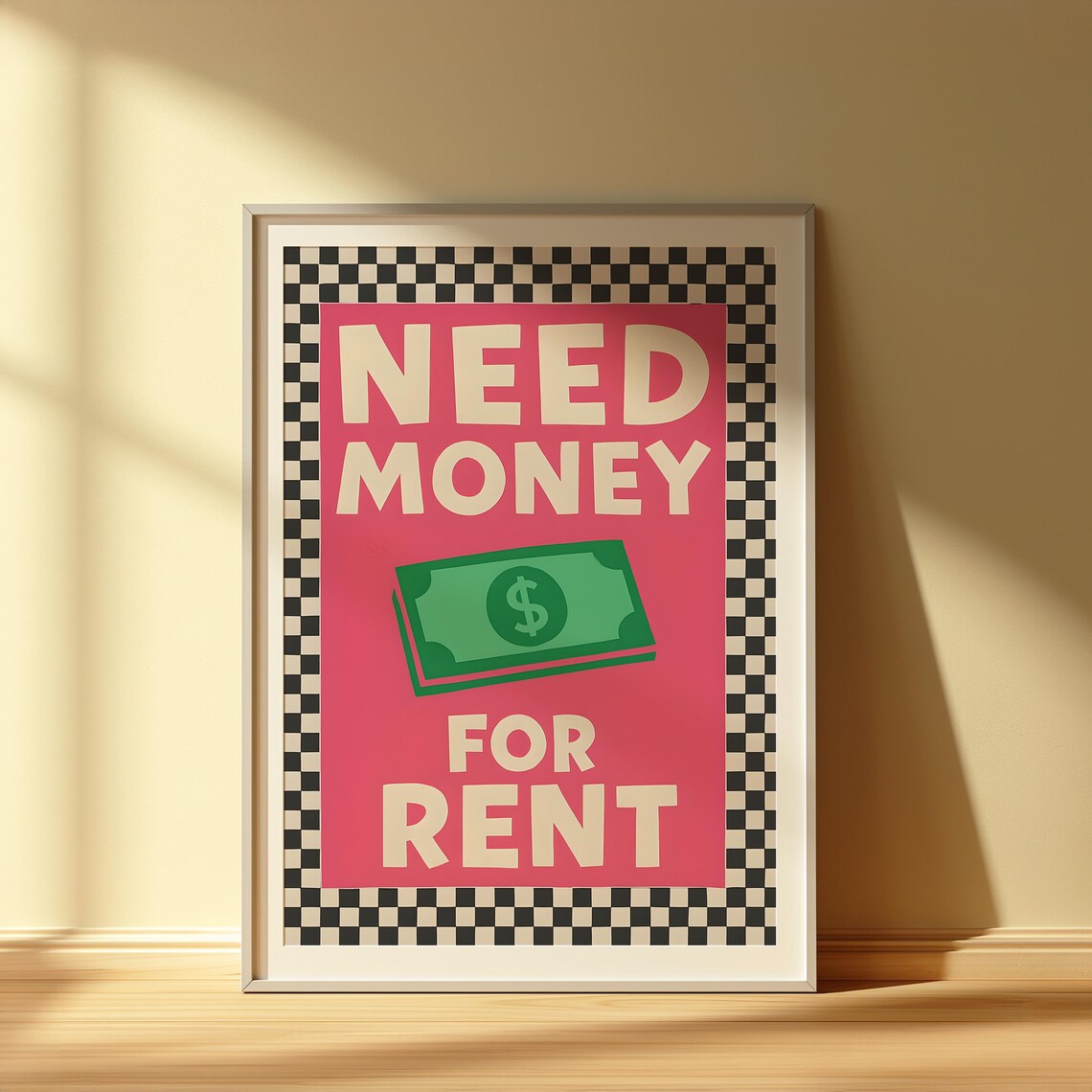 Need Money For Rent Print Funny Retro Typography Bold Pink Poster