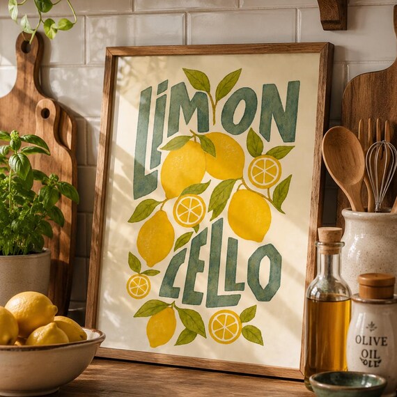 Limoncello Lemons Vintage Italian Kitchen Citrus Fruit Art Poster