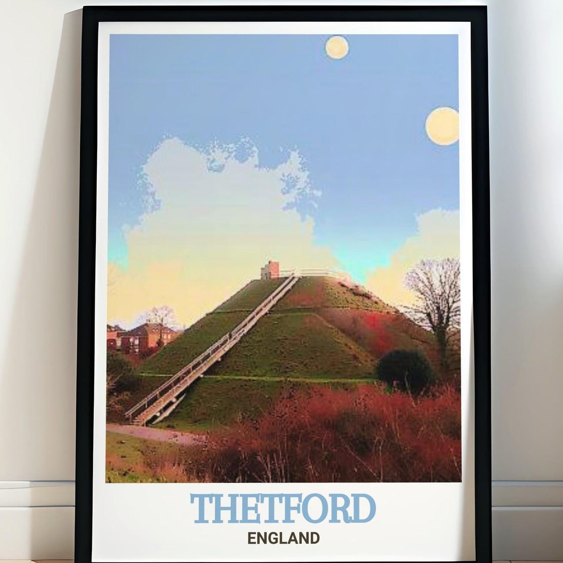 Thetford Castle Hill Grassy Mound England Historic Travel Poster