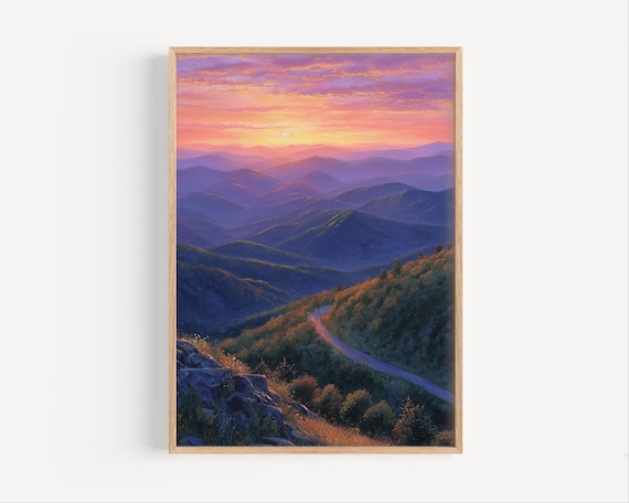 Appalachian Trail Sunset Winding Road Through Mountains Oil Poster
