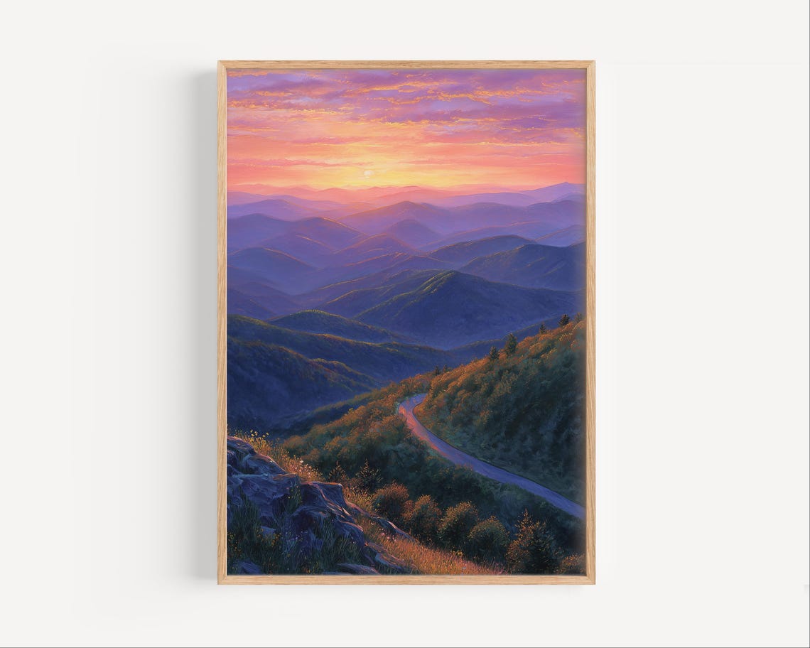 Appalachian Trail Sunset Winding Road Through Mountains Oil Poster