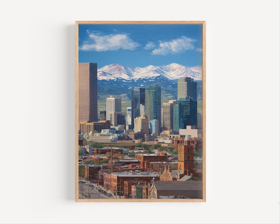Denver Colorado Oil Painting Print Poster Or Canvas Cityscape Paint Style Art Rocky Mountains