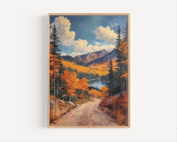 New Hampshire Autumn Lake Oil Painting Travel Poster Or Canvas Print England Paint Style Wall Art Gift Fall