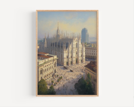 Milan Cathedral Duomo Piazza Aerial View Italy Travel Poster