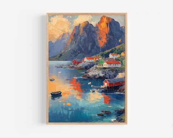 Lofoten Oil Painting Norway Travel Poster
