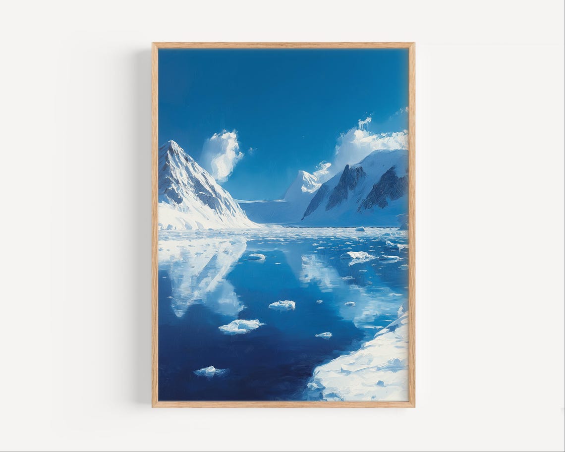 Arctic Glacier Lake Mirror Reflection Snow Mountain Scenery Poster