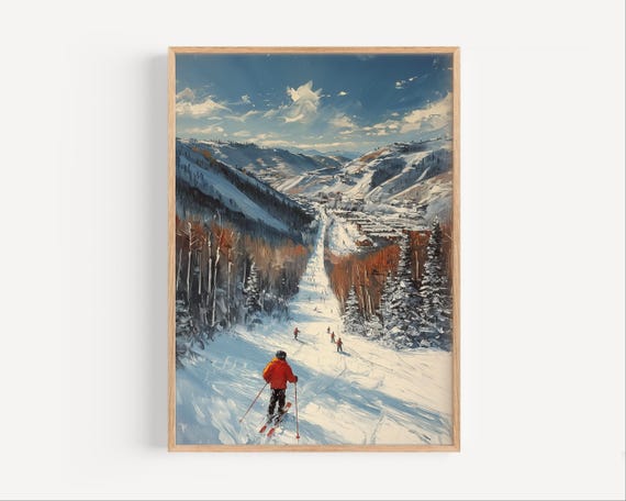 Utah Ski Hill Oil Painting Travel Poster Or Canvas Print Town Paint Style Wall Art Gift Resort