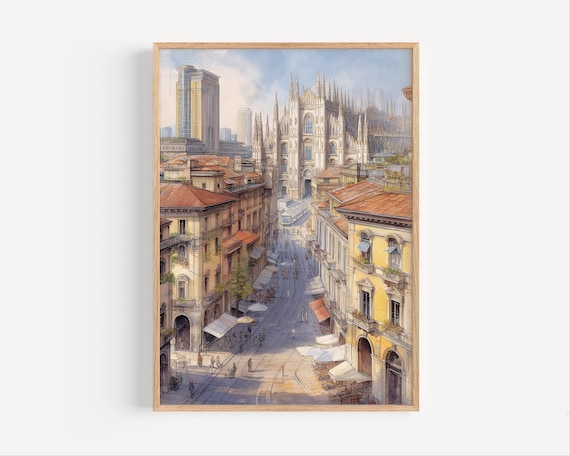 Milan Cathedral Duomo Street Scene Charming Italy Travel Poster