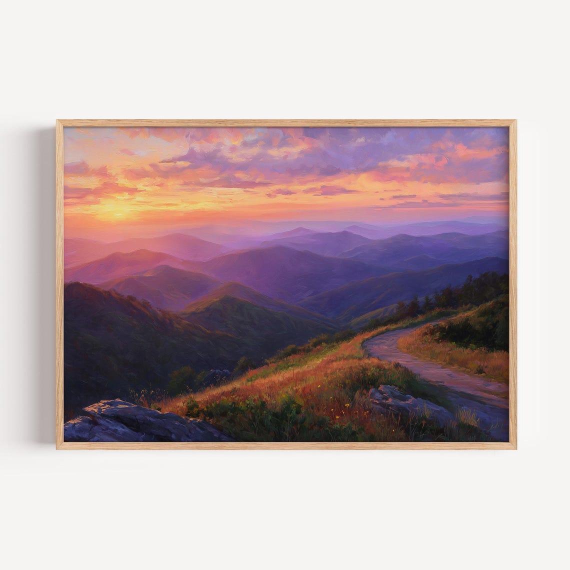 Appalachian Trail Sunset Landscape Oil Painting Print Appalachia Paint Style Poster Or Canvas
