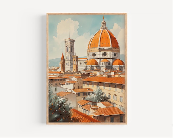 Florence Duomo Cathedral Watercolor Terracotta Rooftops Poster