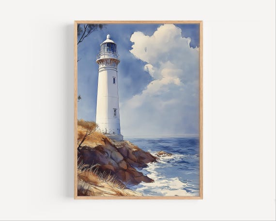 Wollongong Lighthouse Watercolor Painting Poster Or Canvas Print Wall Art Australia Gift Flagstaff Hill