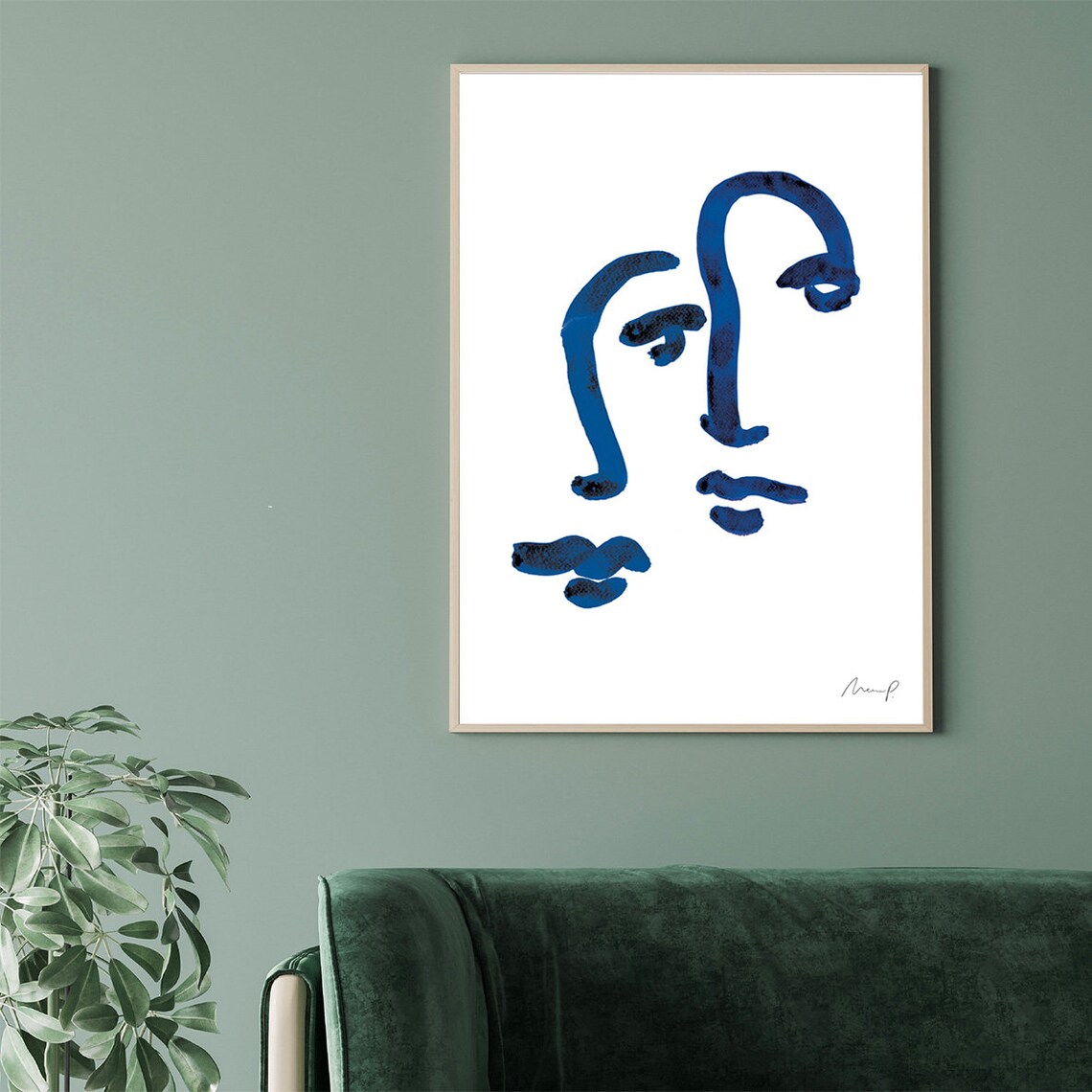 Matisse-Inspired Blue Portrait, Abstract Art Print - Image 2