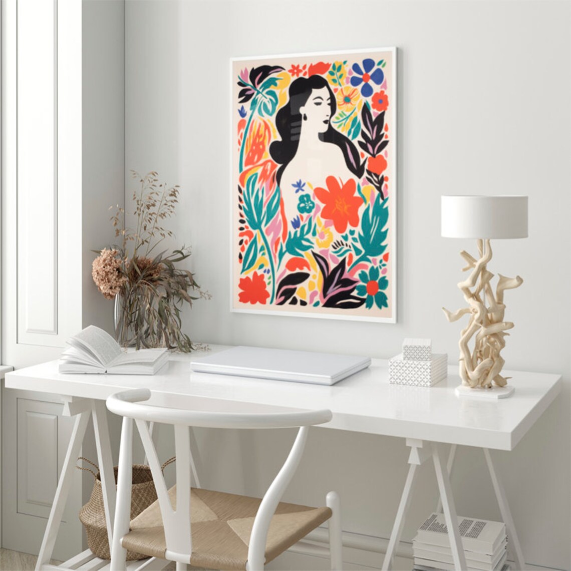 Elegant Woman Silhouette Colorful Flowers Tropical Botanical Poster - Image 3