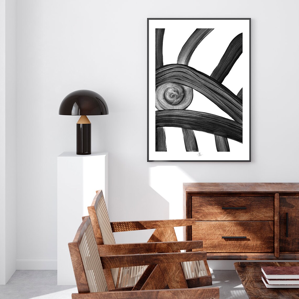 Abstract Eye Of Brushstroke Strands Black Monochrome Art Poster - Image 2