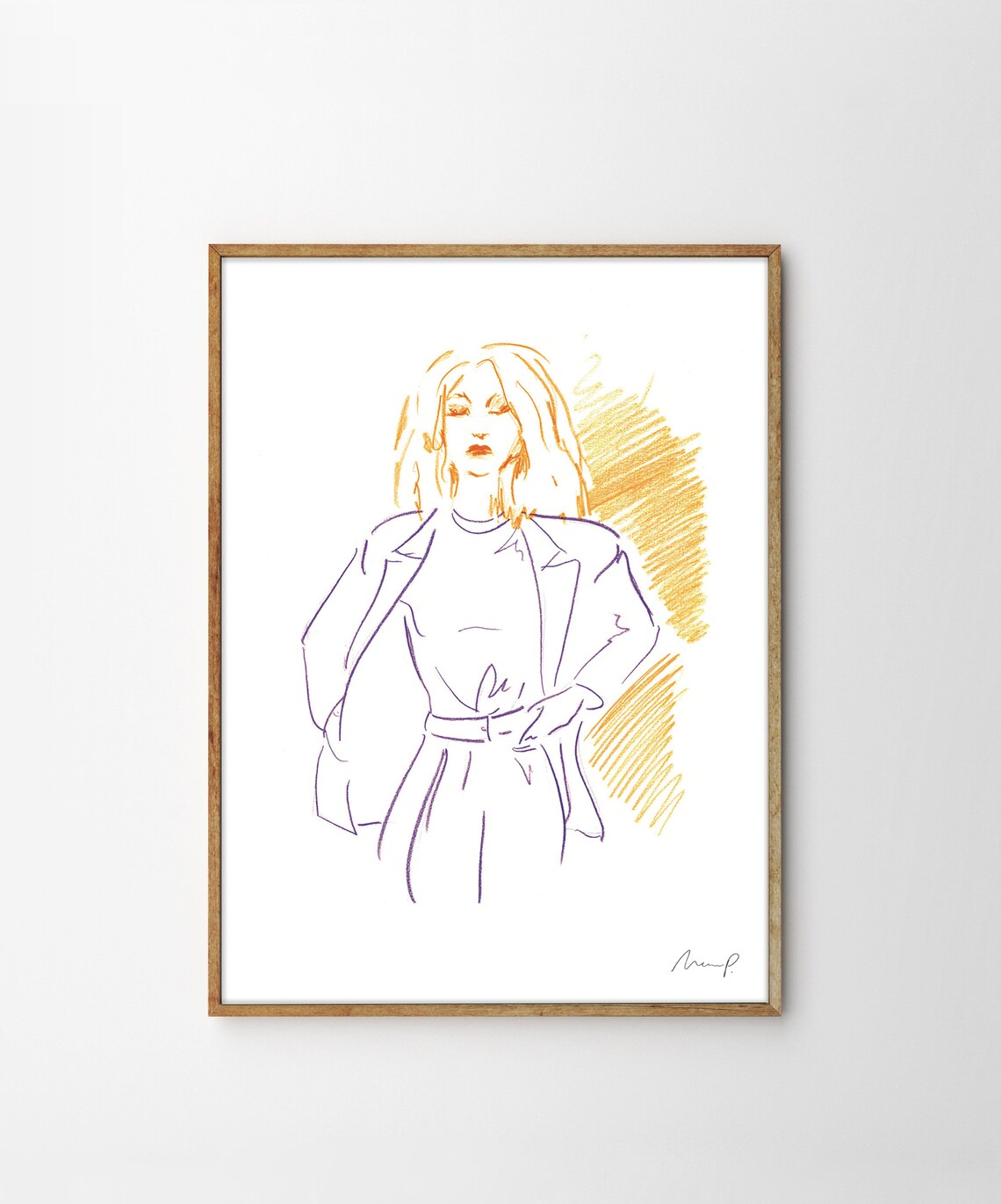 Chic Fashion Line Drawing Woman Blazer Crayon Sketch Art Poster - Image 4
