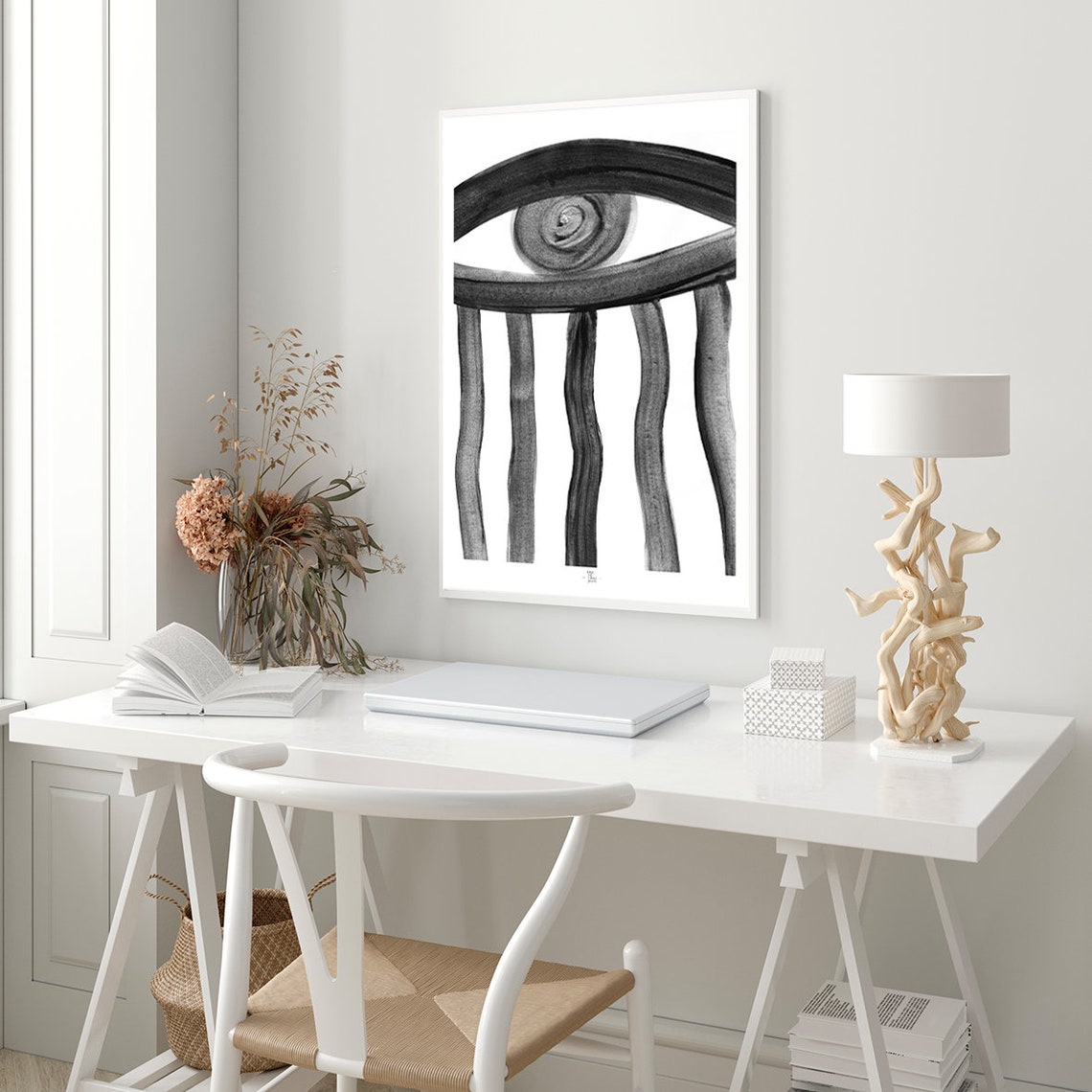 Black Abstract Eye With Flowing Lines Dramatic Monochrome Poster - Image 4
