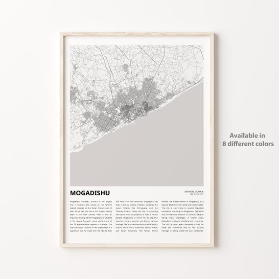 Mogadishu Map Print Travel Wall Decor Art Banaadir Housewarming Gift