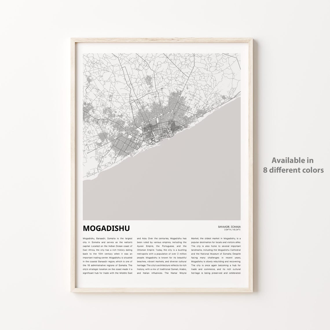 Mogadishu Map Print Travel Wall Decor Art Banaadir Housewarming Gift